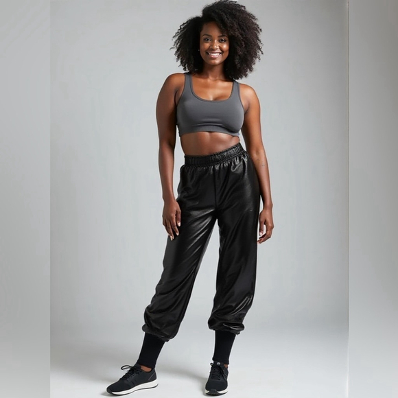 Lulunico by Chicways Black Faux Leather Joggers Small - Picture 13 of 13